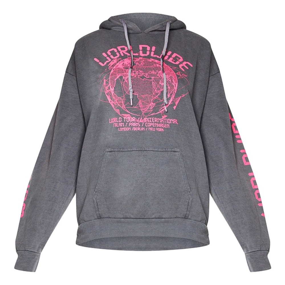 Pretty Little Thing Worldwide Graphic Oversized Hoodie